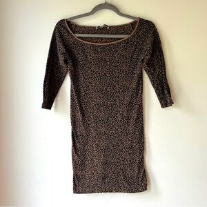 Nikibiki Leopard Print Bodycon Mini Dress Brown Black Scoop Neck XS-S Y2K